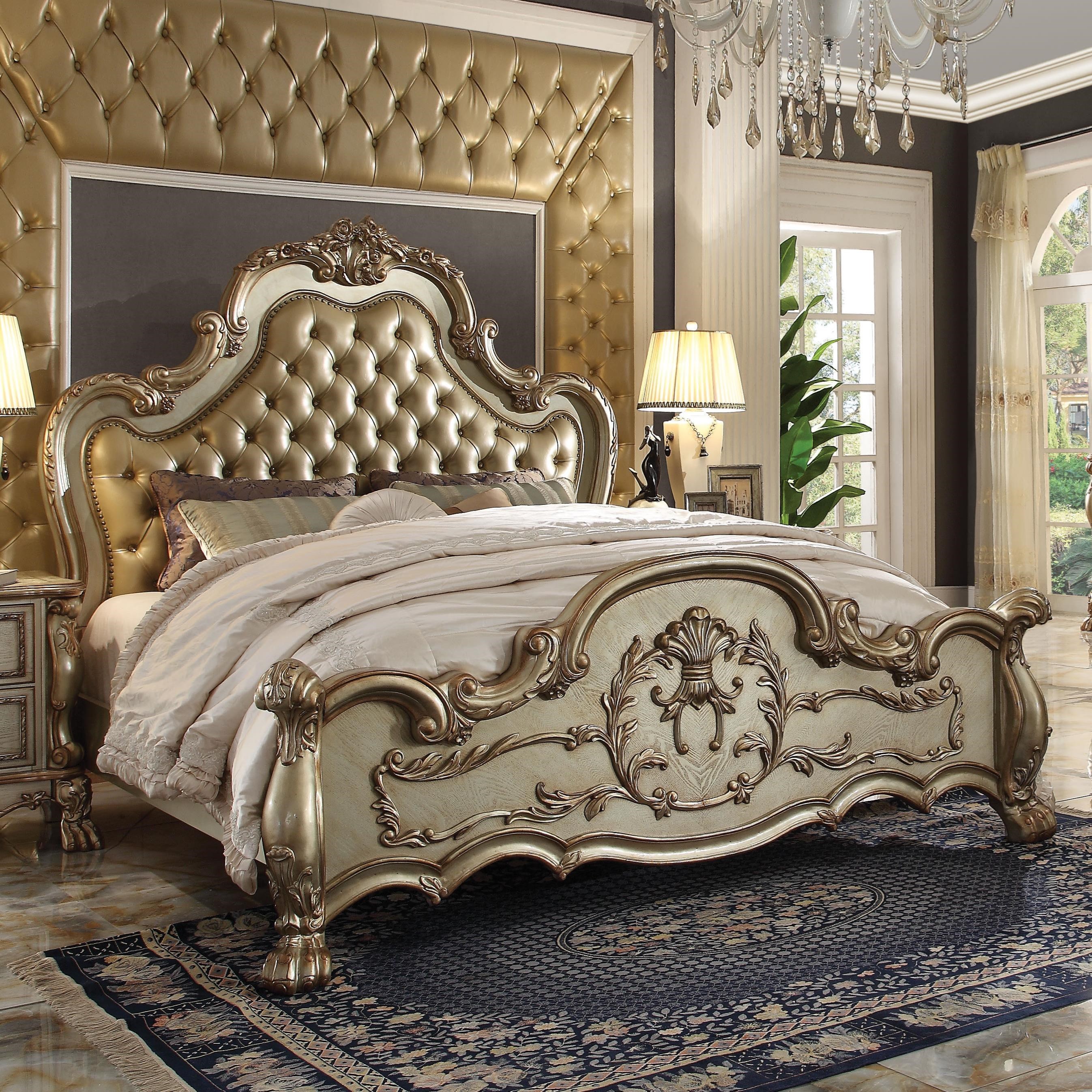 Acme Furniture Dresden II 23160Q Traditional European Style Queen  Upholstered Bed with Faux Leather Headboard | A1 Furniture & Mattress |  Upholstered Beds